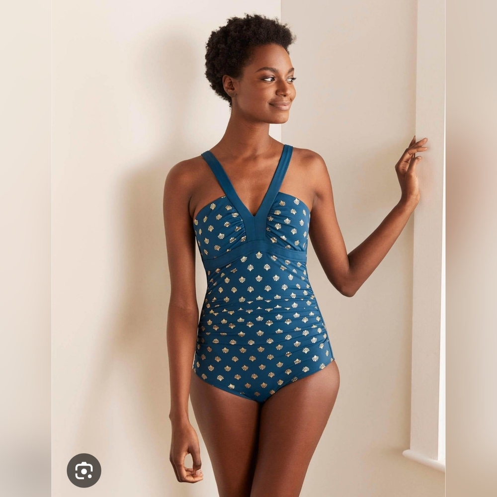 Boden Blue and White Women Swim One Piece